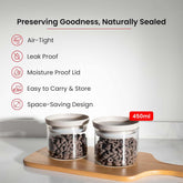 Heart Home Set of 2 Borosilicate Galss 450ml Food Storage Jar Kitchen Containers Set with PP Lid | Multipurpose Dal & Pulses Storage Canisters Box for Kitchen Organizers | Transparent